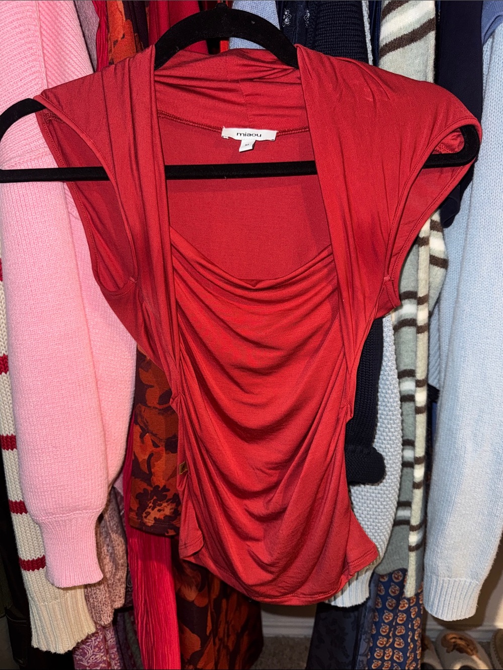Miaou Red Draped Cowl Neck